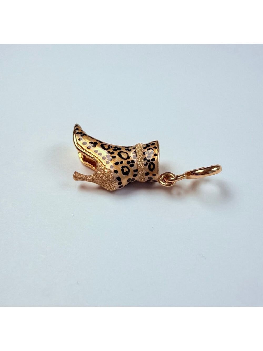 14K Solid Yellow Gold Stuller Enamel Leopard High Heel Shoe VTG Charm Pendant - Picture 5 of 9